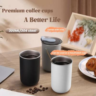 Tasse à café en acier inoxydable de 300 ml avec couvercle, tasse à café isotherme simple, antidérapante, étanche, tasse polyvalente pratique, vaisselle