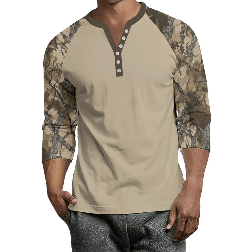 Top Masculino de Manga 3/4 Raglan Contrastante com Botões