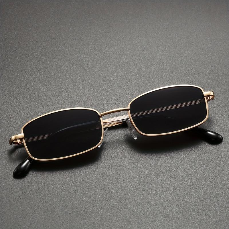 Men Vintage Square Metal Frame Fashion Sunglasses - Golden-Tone Retro Style, Anti Glare PC Lenses, Sleek Design for Business & Casual Wear