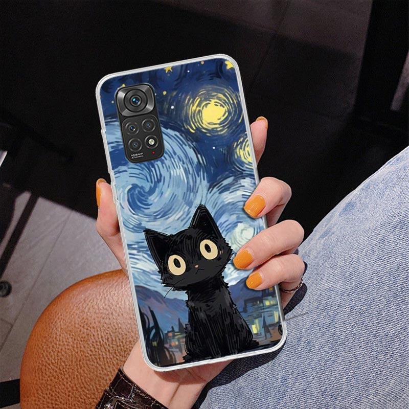 Anime Cute Black Cat Meow Phone Case For Xiaomi Redmi Note 15 14 13 12S 12 11 Pro Plus 14S 11S 11E 10 10S 11T 5G Personalized Co