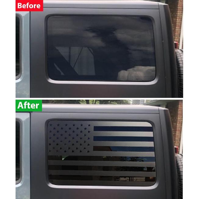 Rear Window American Flag Decal Fits Jeep Wrangler JK JKU 2011-2015 2016 2017 2018 (4-Door Version), Precut Back Side Window Glass USA Flag Vinyl