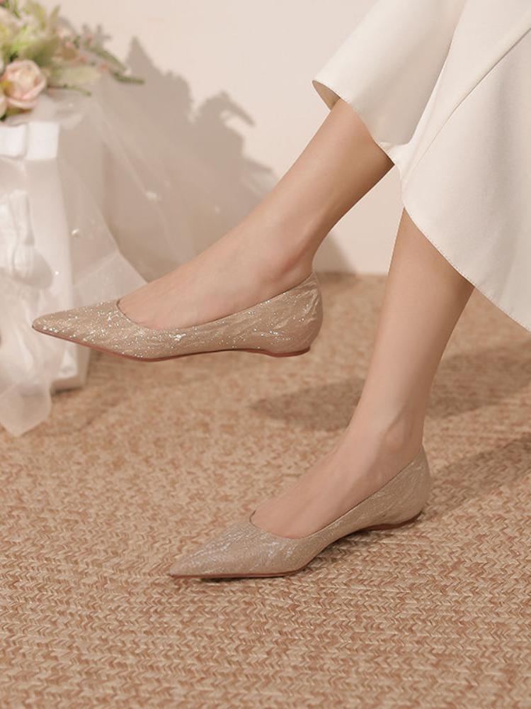 Fashion Rhinestone Flats 2024 Elegant Party Women's Shoes Leather Pointed Toe Autumn New In Sexy Shoe Fashion Evening Female Footwear