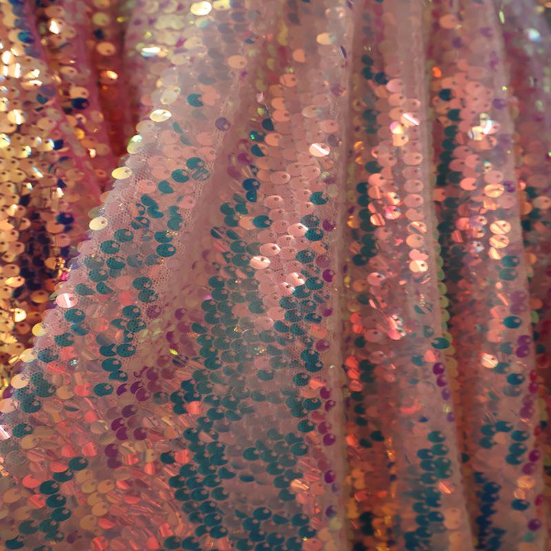 Embroidered 5mm Sequin Mesh Fabric for Wedding Dress, Skirt, Bag, and Shiny Decor