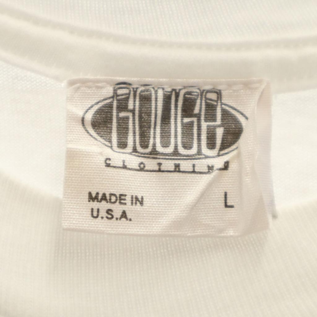 GOUGE 90s Made in USA Old Back print Short sleeve T-shirt L white Men's Used