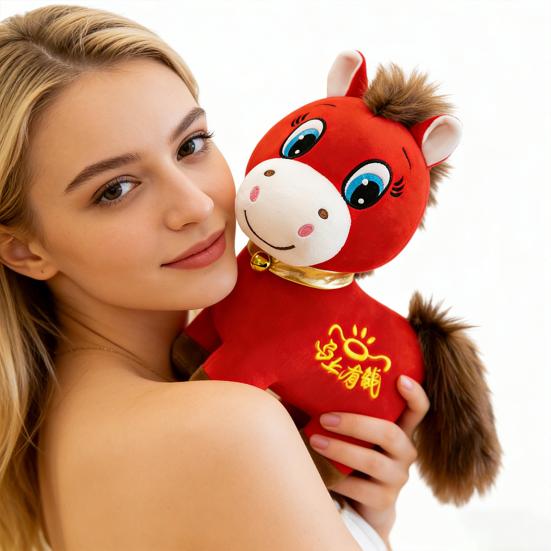 2026 Jahr des Pferdes Plüschtier Glückliches Pferde-Maskottchen für das Mondneujahr Weiches Kuscheltier zur Dekoration Symbol für Glück und Feierlichkeiten