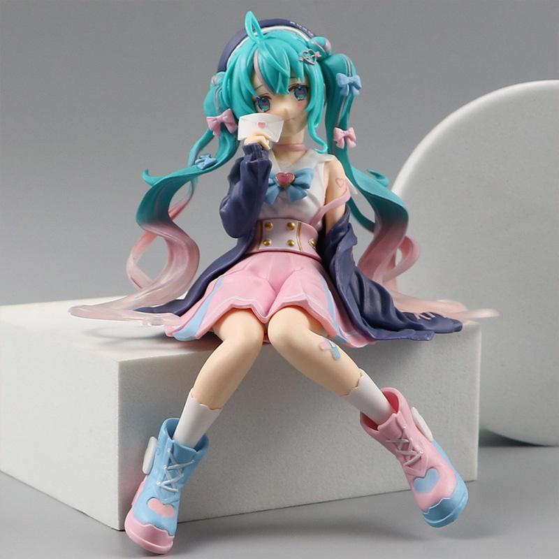 Cute Pink Sitting Pose Hatsune Miku Pvc Figure For Teens