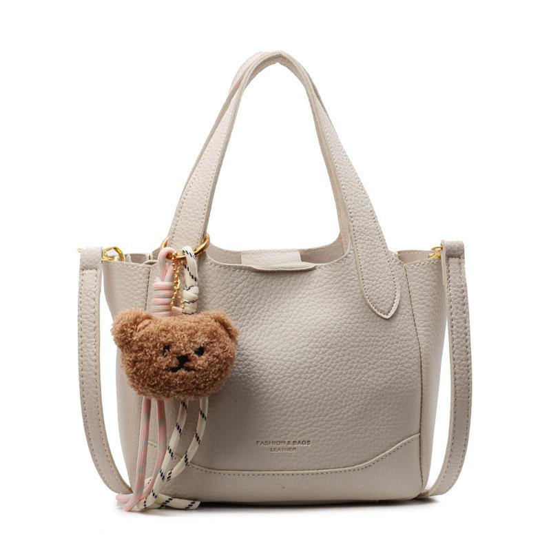 Wholesale Popular Korean Simple and Versatile Commuter Portable Bucket Bag Women's Fashion Lychee Pattern Texture Solid Color Messenger Bag