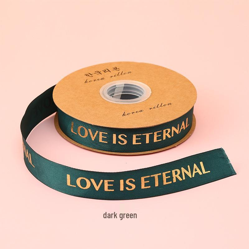 1CM Ribbed Silk Satin Ribbon with Hot Stamped English Letters for Cake Decoration and DIY Craft Gifts