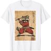 SHAAMOU Vintage Japanese Ukiyoe Art Raccoon Ninja Samurai Warrior T-Shirt (White, Medium)