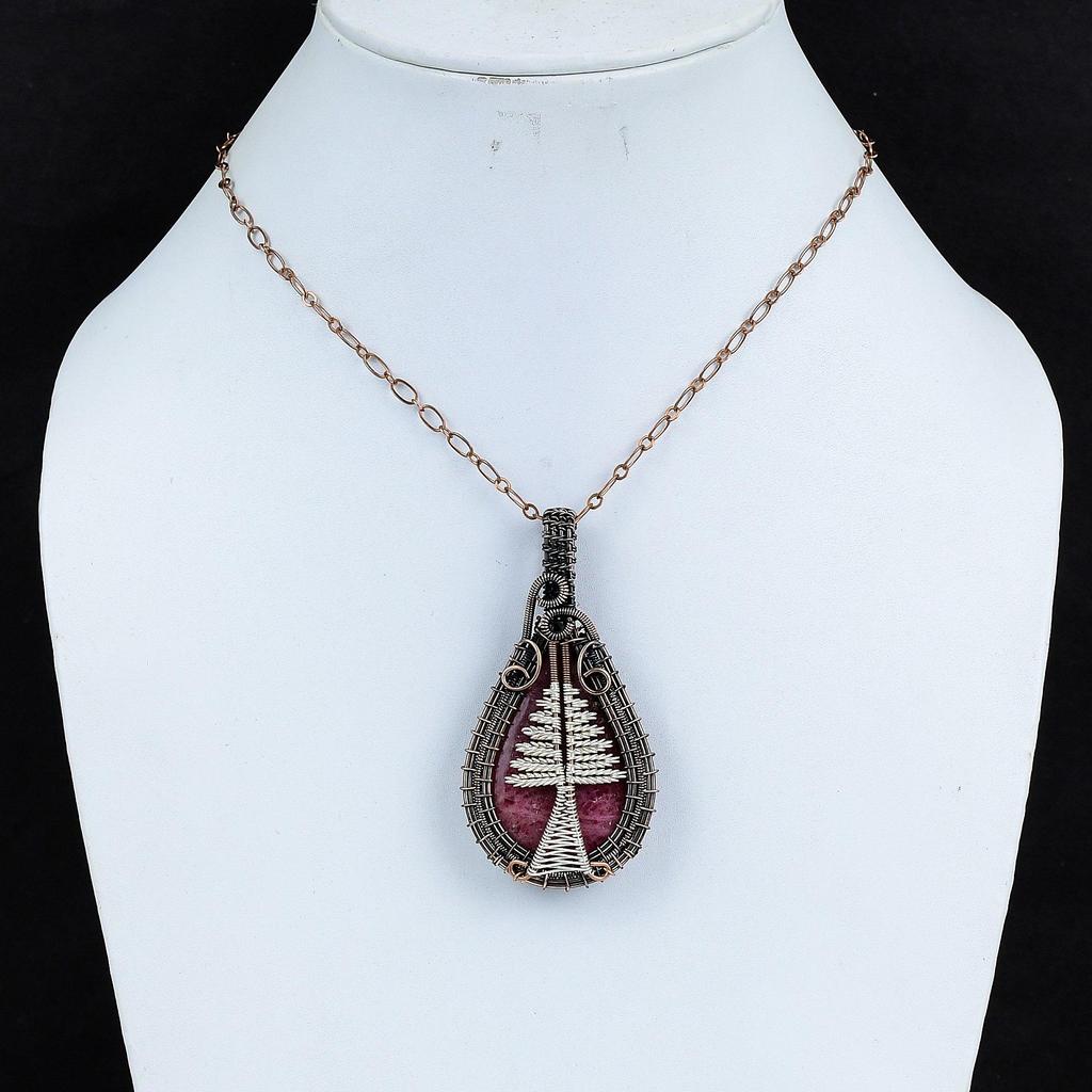 Rhodonite Jewelry, 999 Copper Wire Wrapped Pendant Handmade Gemstone Tree Of Life Jewelry, Gifts For Wife Brand New Pendant