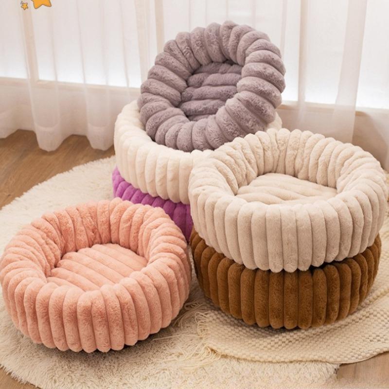 Pet Round Bed Soft Cat Dog Plush Winter Warm Sleeping Dog House for Small Medium Dog Thickened Rabbit Plush Pet Nest Sofa Bed