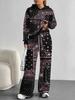 Retro Pattern 1116 European and American Autumn and Winter Casual Long-sleeved Suit Women's Hooded Sweater Trousers Two-piece Set