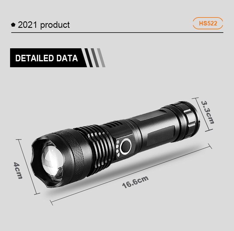 XHPp50 Aluminum Alloy Waterproof Flashlight with Telescopic Zoom & USB Charging