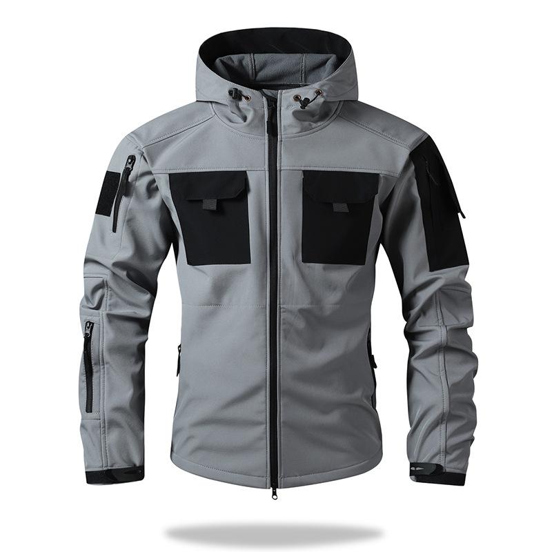 Jacke in Übergröße Herren Herbst und Winter Sport Outdoor Arbeitskleidung Kapuzenjacke Softshell Winddicht Bergstil Einsatzanzug