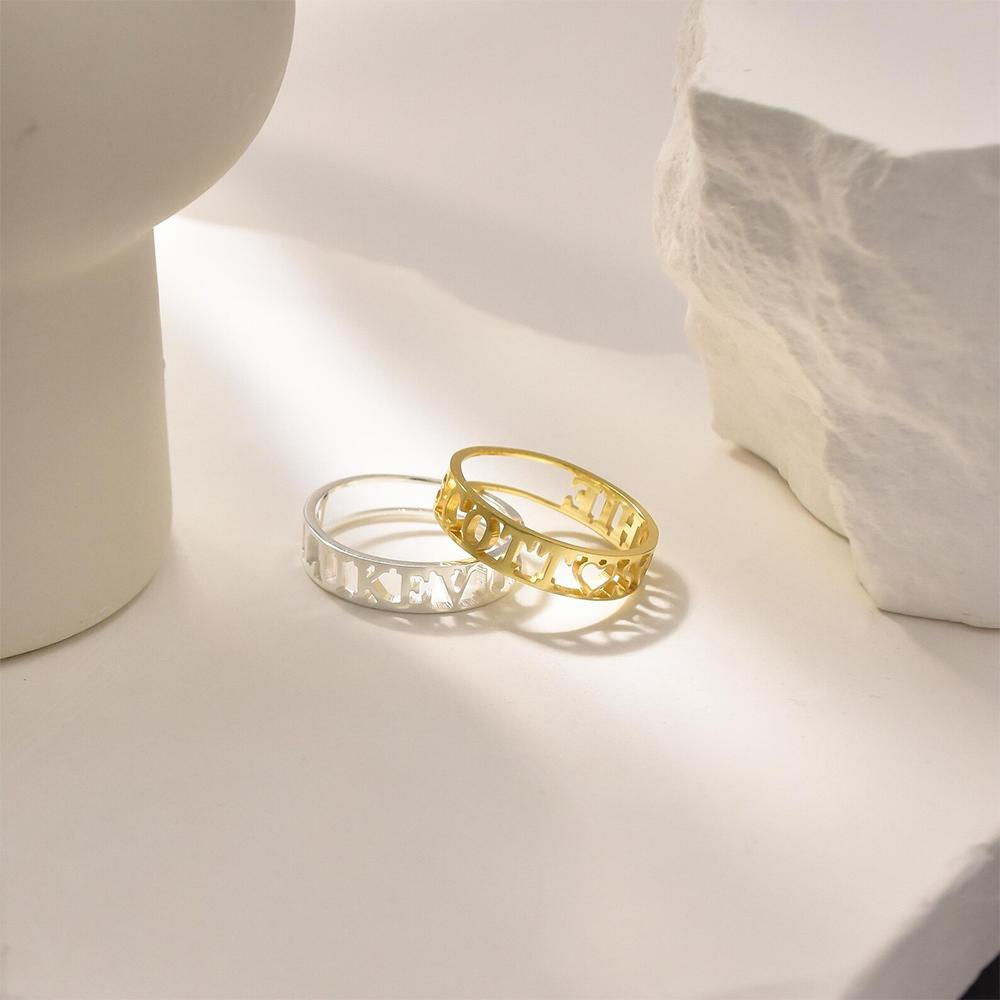 Personalized Engagement Wedding Custom Two Name Ring Stackable Stainless Steel Gold Color Jewelry Rings Anniversary Anillos Gift