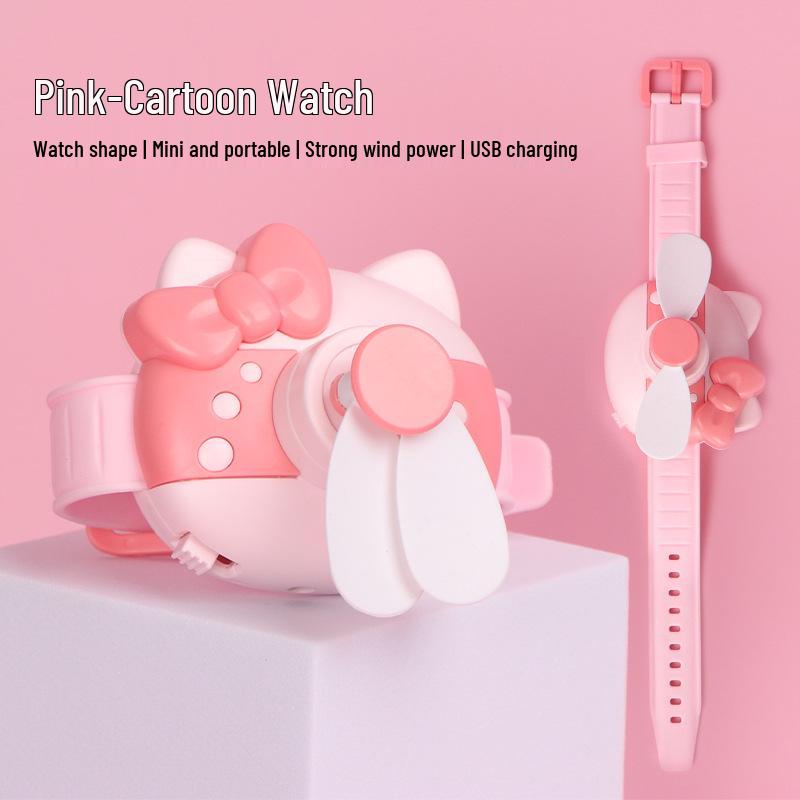 KT Cat Children s USB Wristwatch Fan: Cute, Creative, Portable Outdoor Student Accessory Cartoon KT Cat
