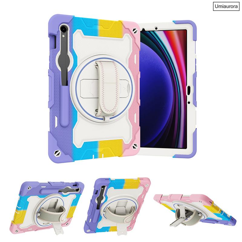 For Samsung Tab S7 S8 S9 FE Plus S10 Ultra SM-X920 12.4" SM-X820 X610 X520 Shockproof Stand Strap Tablet Case Rugged Cover Funda