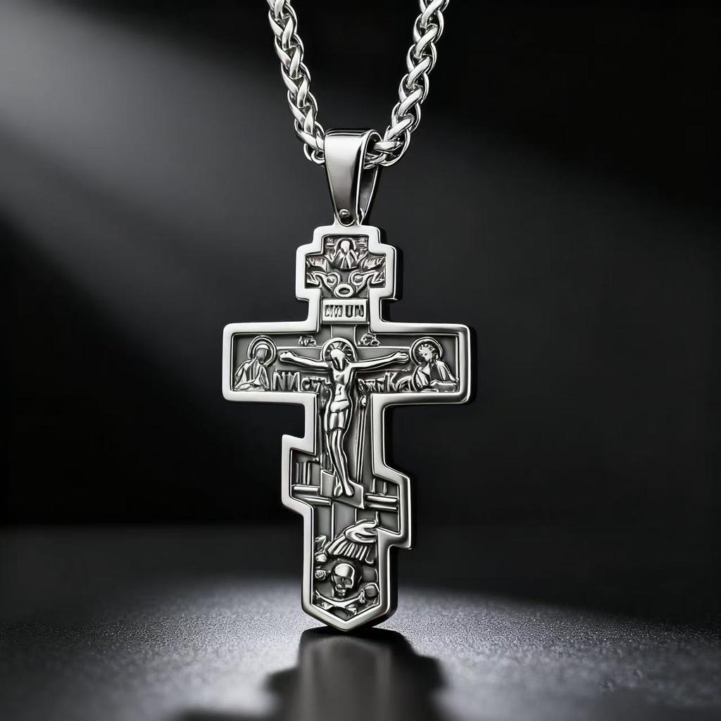 YQ 316L Stainless Steel Orthodox Cross Jesus Pendant Necklace For Men Jewelry Religious Vintage Accessories