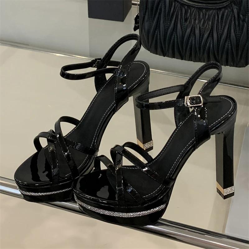 Fashion Eilyken New Fashion Narrow Band Crystal Diamonds Buckle Strap Women Sandals Summer Platform Open Toe High Heels Shoes