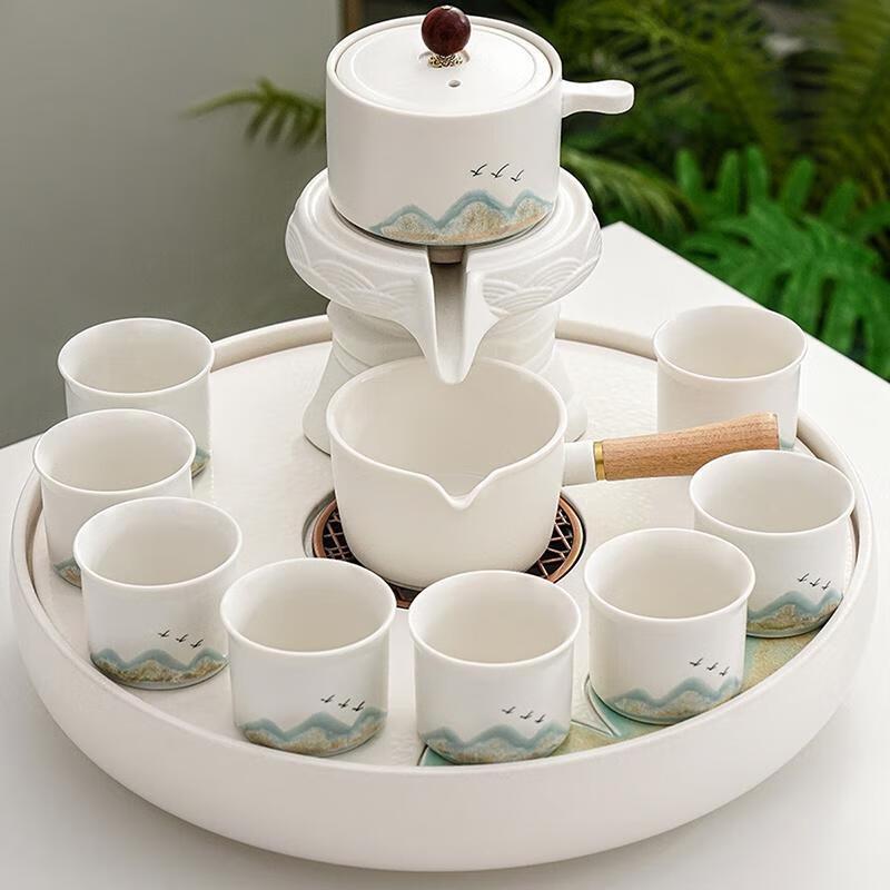 HANDUNYOU Elegant White Coarse Pottery Gongfu Tea Set