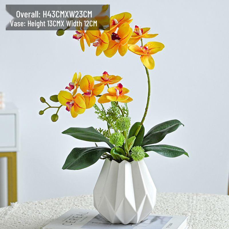 Artificial Phalaenopsis Floral Arrangement for Living Room Display - Potted Decoration for TV Cabinet