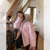 Sweet Cool Style Short Parka Coat Women Thick Fleece Lined Hooded Cotton Jacket With Badge Loose Fit Winter Outerwear