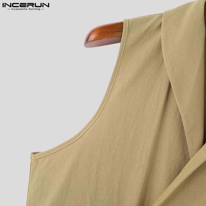 INCERUN Summer Men V Neck Sleeveless Buttons Side Casual Cargo Tank Tops