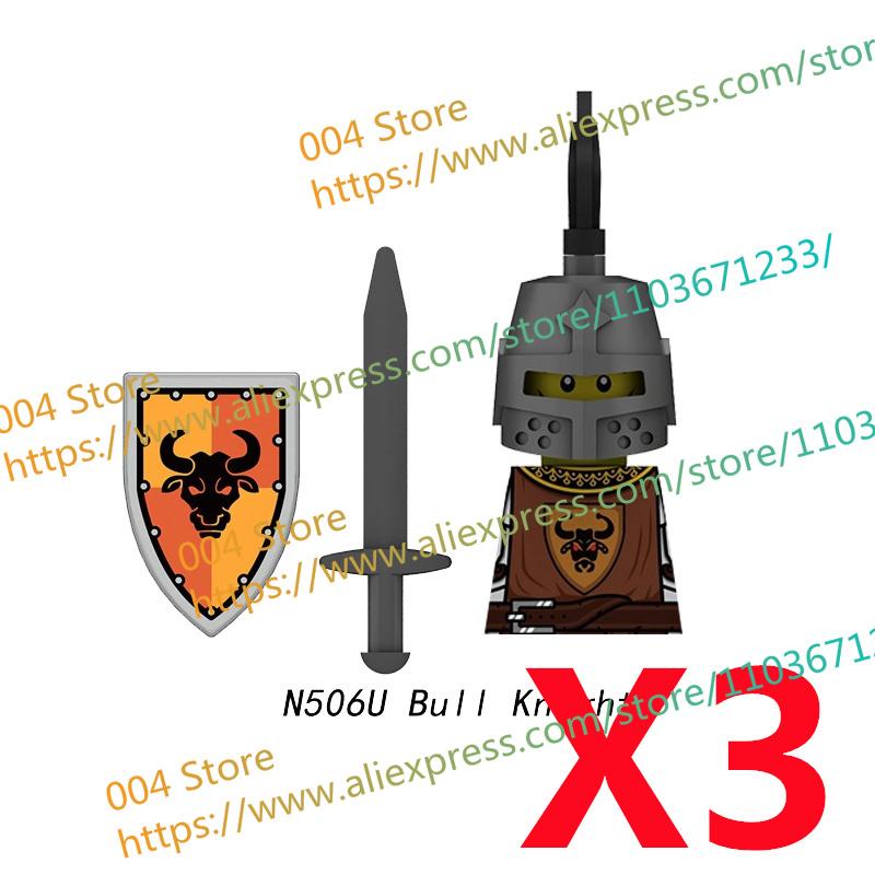 N511U-518U N335-337 Mittelalterliche Burg Ritter Bausteine Figuren Vierseitiger UV-Druck Waffen Zubehör Spielzeug Kindergeschenke F030