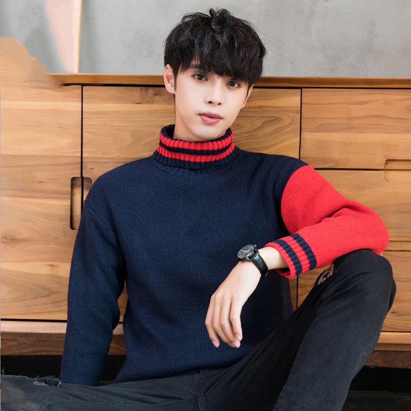 Zimní zateplený svetr s vysokým výstřihem pánský rolák značky pánské svetry Slim Fit svetr Muži Pletené oblečení Mužské