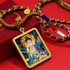 Tibetisches Thangka-Goldhalskette mit Münzanhänger mit den Fünf Kaisern und Gelbem Jambhala für Reichtum und Wohlstand.