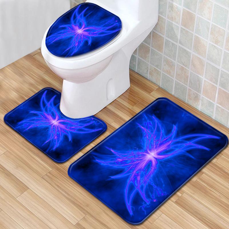 Cool Pattern Bathroom Floor Mat Toilet Three-Piece Set