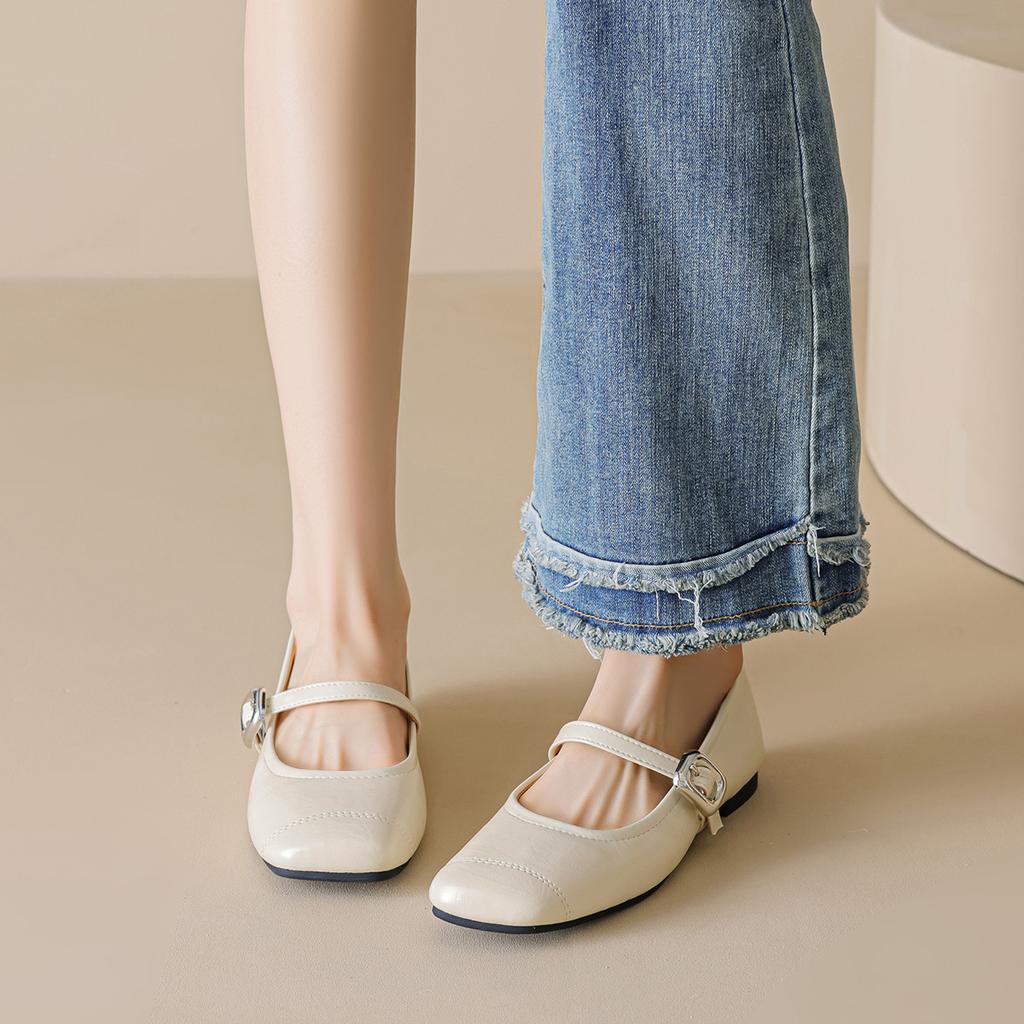 Square toe flat sole pumps women's summer Mary Jane shoes with a line for women