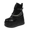 Fashion Side Zip Women Platform Shoes Black Gothic Buckle Pu Leather Woman Creeper Punk Boots Female Black High Heel Ankle Short Boots