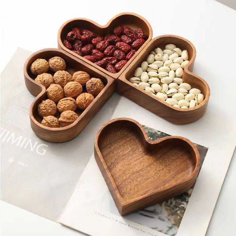Candy Solid Wood Tray Stackable Dried Fruit Box Solid Fruit Tray Creative Walnut Tray Love Shaped Candy Box Whole Wood