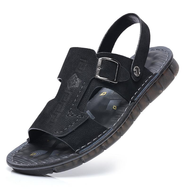 Summer new men's sandals leather beach shoes outdoor men's leather sandals breathable men's shoes non-slip outer slippers