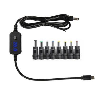 Type C To 5.5x2.5mm Charging Wire With Digital Display 5V 9V 12V 15V 20V Adjustable with 8 Connector Tip for Electronic