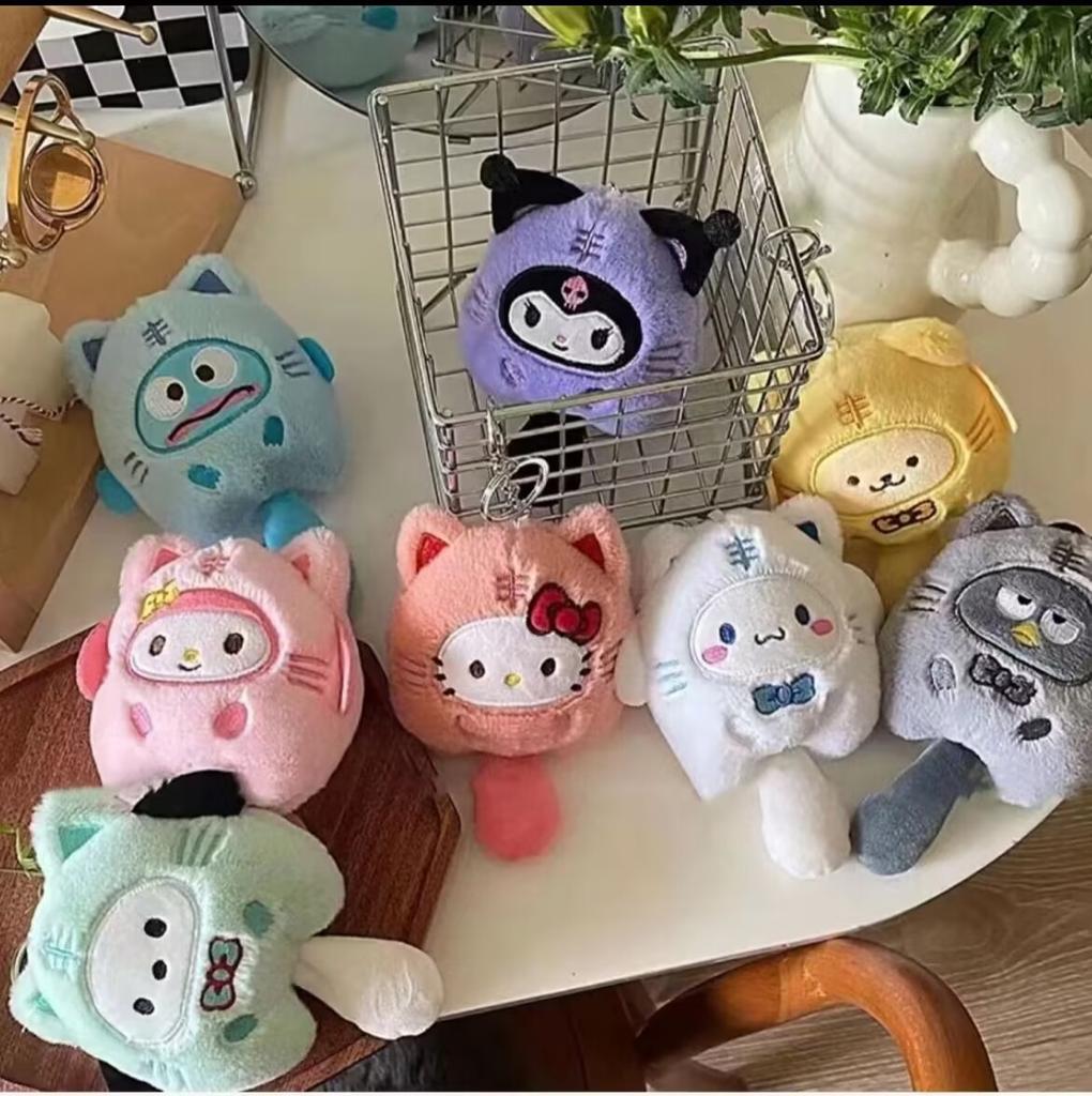 Assorted Sanrio Plush Keychains (Kuromi My Melody Hello Kitty) Soft Stuffed Bag Pendants Lovely Lovely Gifts for Kids and Women