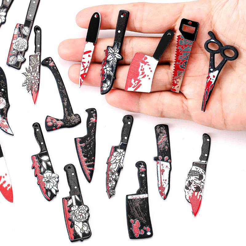 21pcs Dangle Earrings Black Flower Double-Sided Dagger Charms Halloween Knife Earring Keychain Pendant Cool Unique Accessories