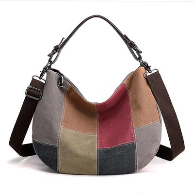 Nova Bolsa Retrô com Emendas Bolsa Transversal de Ombro Único da Moda Bolsa Feminina de Lona de Grande Capacidade com Cores Contrastantes