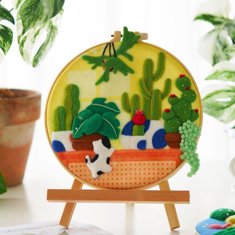 CHENISTORY 20x20cm Frame Wool Felting Painting DIY Wool Embroidery Kit Funny Wool Needle Felt Picture Kit Craft Painting Gift