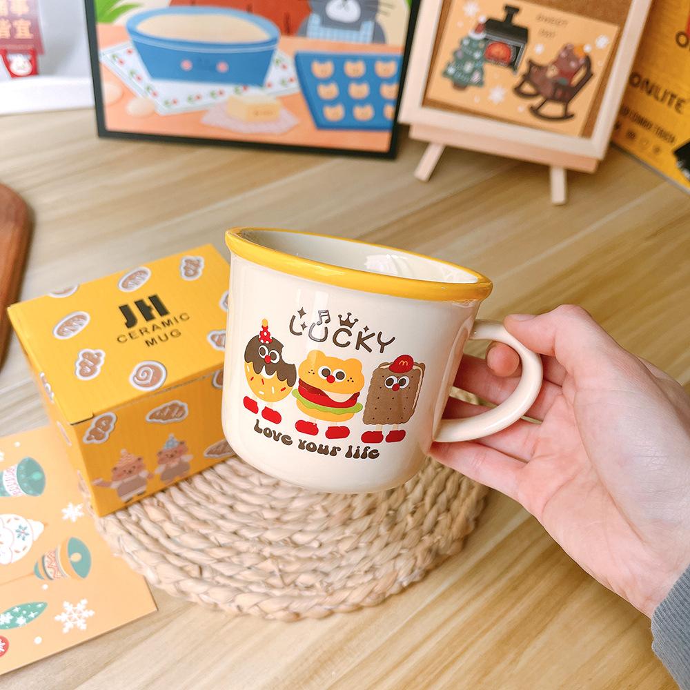 

Милая мультяшная керамическая кружка в виде бургера в корейском стиле, детская чашка для завтрака, чашка для молока, чашка для кофе, сувенир 301-400ml