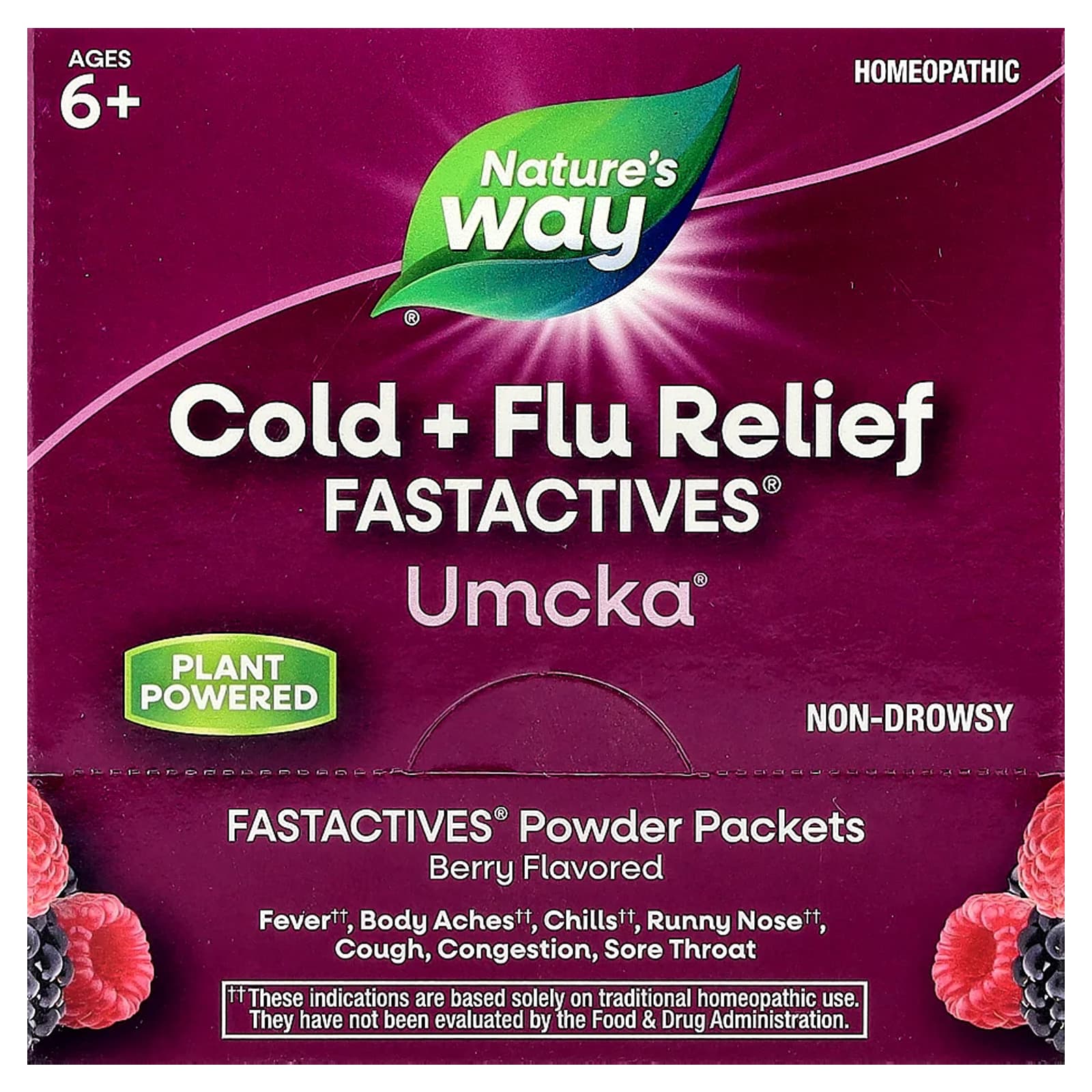 

Nature S Way, Umcka®, Cold + Flu Relief, Ages 6+, Berry Flavor, 6 Boxes, 10 Packets