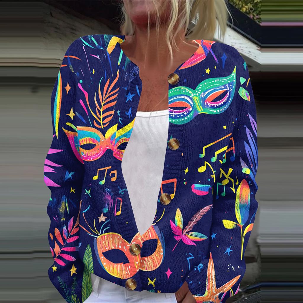 Dámská módní pletená svetrová bunda s dlouhým rukávem a zapínáním na knoflíky