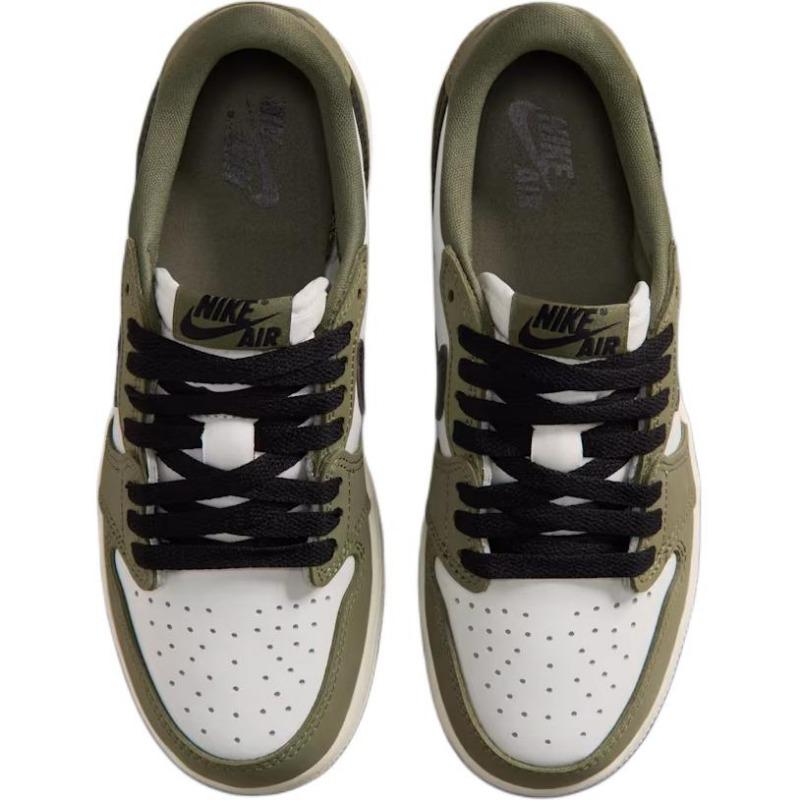 Air Jordan 1 Retro Low "Medium Olive" GS Low-top Basketball Shoes Olive Green/black/white Unisex HQ6999-200