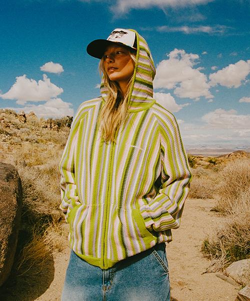 Wkndrs Stripe Knitted Zipup (Green)