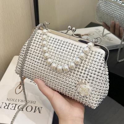 Luksusowe torebki typu crossbody dla dziewcząt, diamentowa kopertówka ślubna, perłowa koralikowa torebka damska, modna lśniąca torebka damska na ramię