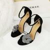 Fashion Banquet Super High Heel Round Head Women's Shoes Suede Rhinestone Flower One-word Buckle Thick Heel Sandals Women Shoes