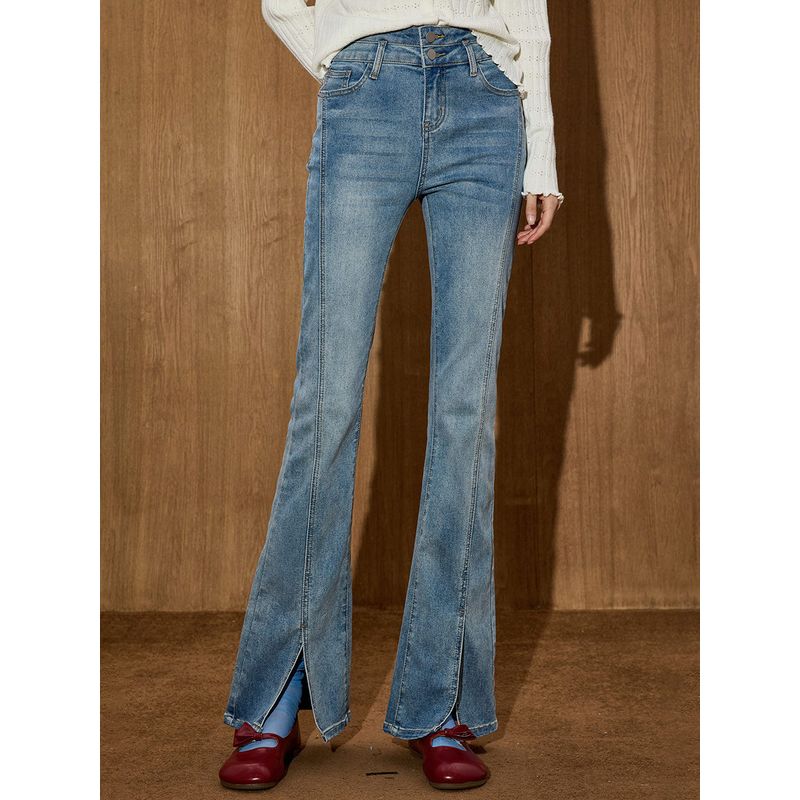Coolhut2025 Autumn and Winter New Women's Fashion Versatile Slimming Slit Bootcut Jeans Women's Flared Jeans