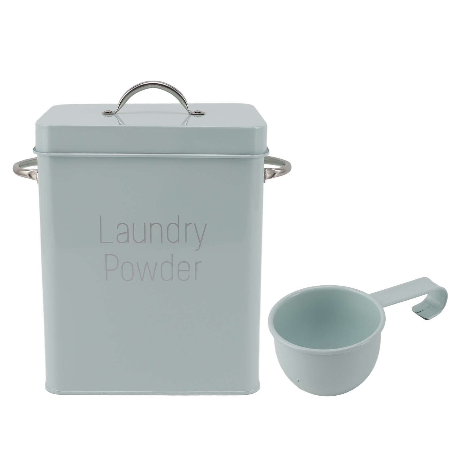 

Металлический контейнер для прачечной с двухсторонними ручками и крышкой-ложкой, фермерский контейнер для стирального порошка, риса, корма для собак светло-зеленый