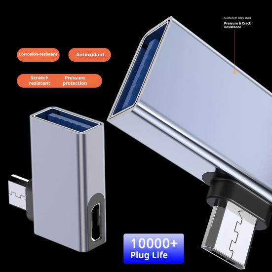 Micro USB to Angled Extension Adapter USB Adapter with 90-Degree with OTG Function